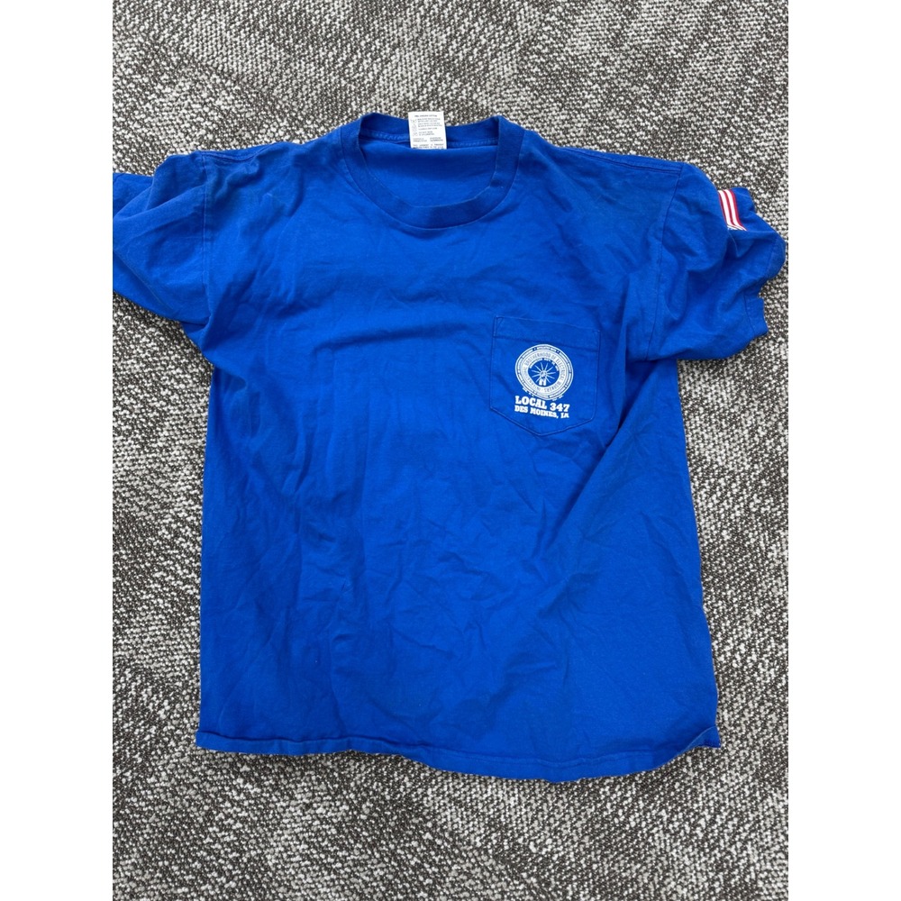IBEW Local 347 Labor Day 2018 T-Shirt Mens Large Blue Union Made USA Pocket Tee